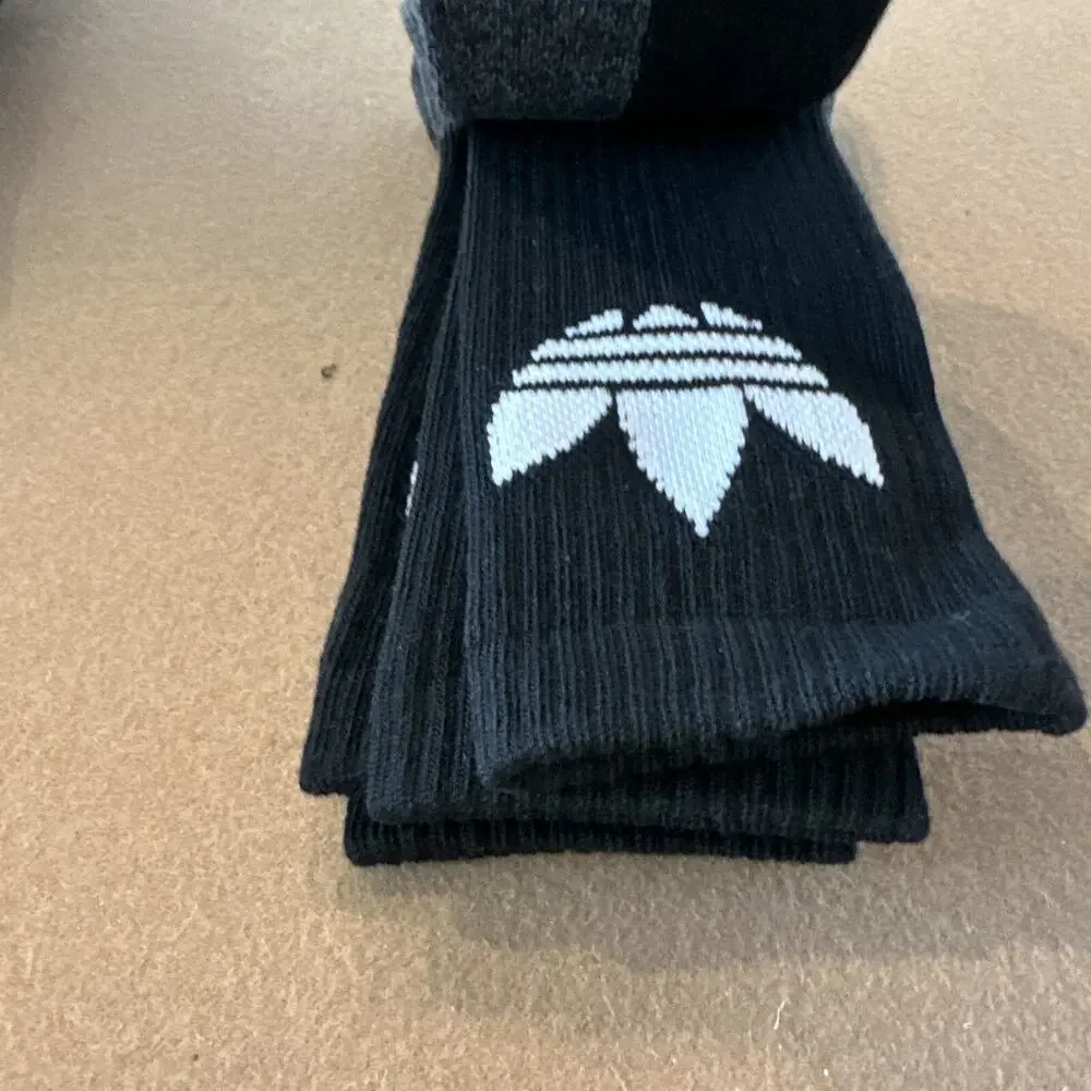 ADIDAS Trefoil Crew Socks Athletic Cushioned 3Pair Black Mens 6-12